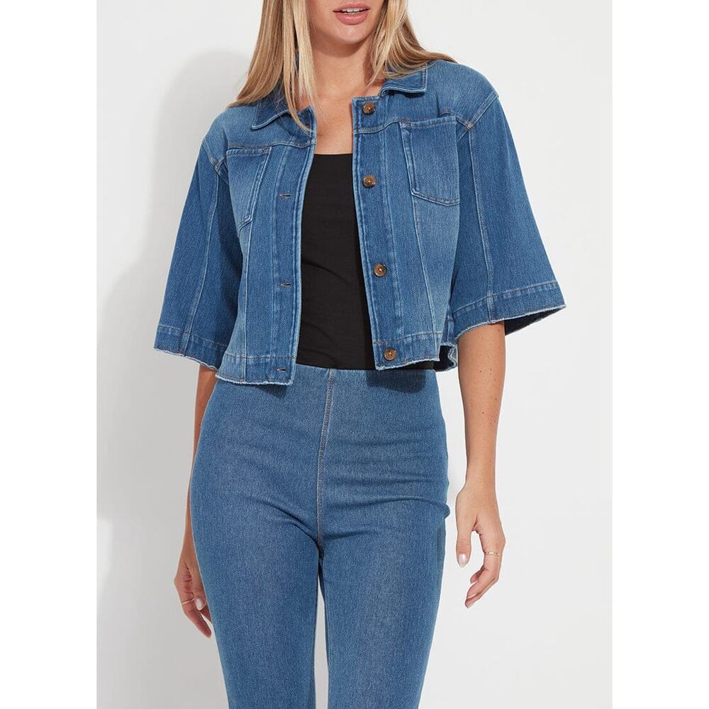Lysse New York River Crop Denim Jacket Elbow Sleeves Cotton Blend Women's‎ XS